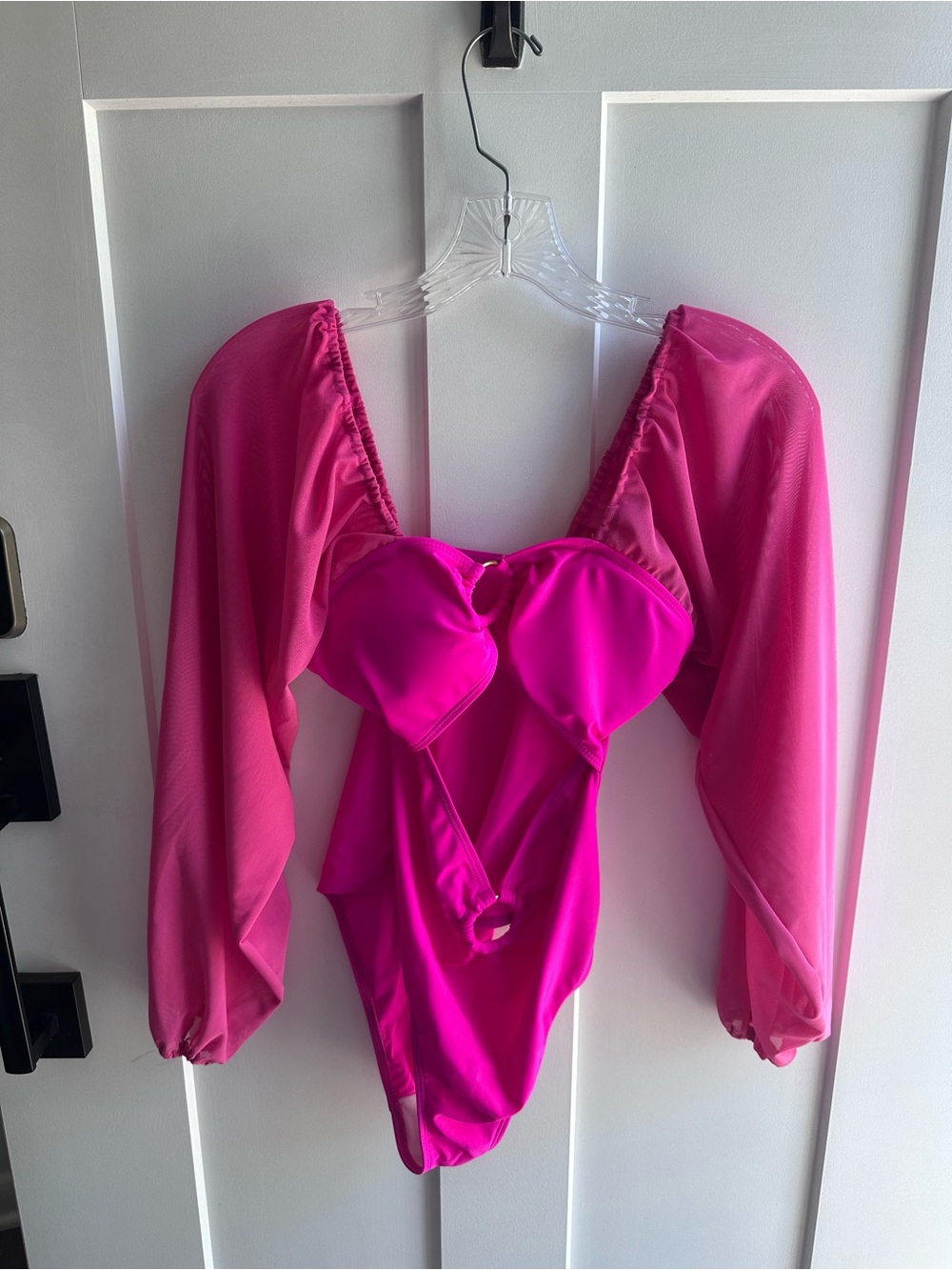 Hot Pink Puff-Sleeve One-Piece Swimsuit - worn once